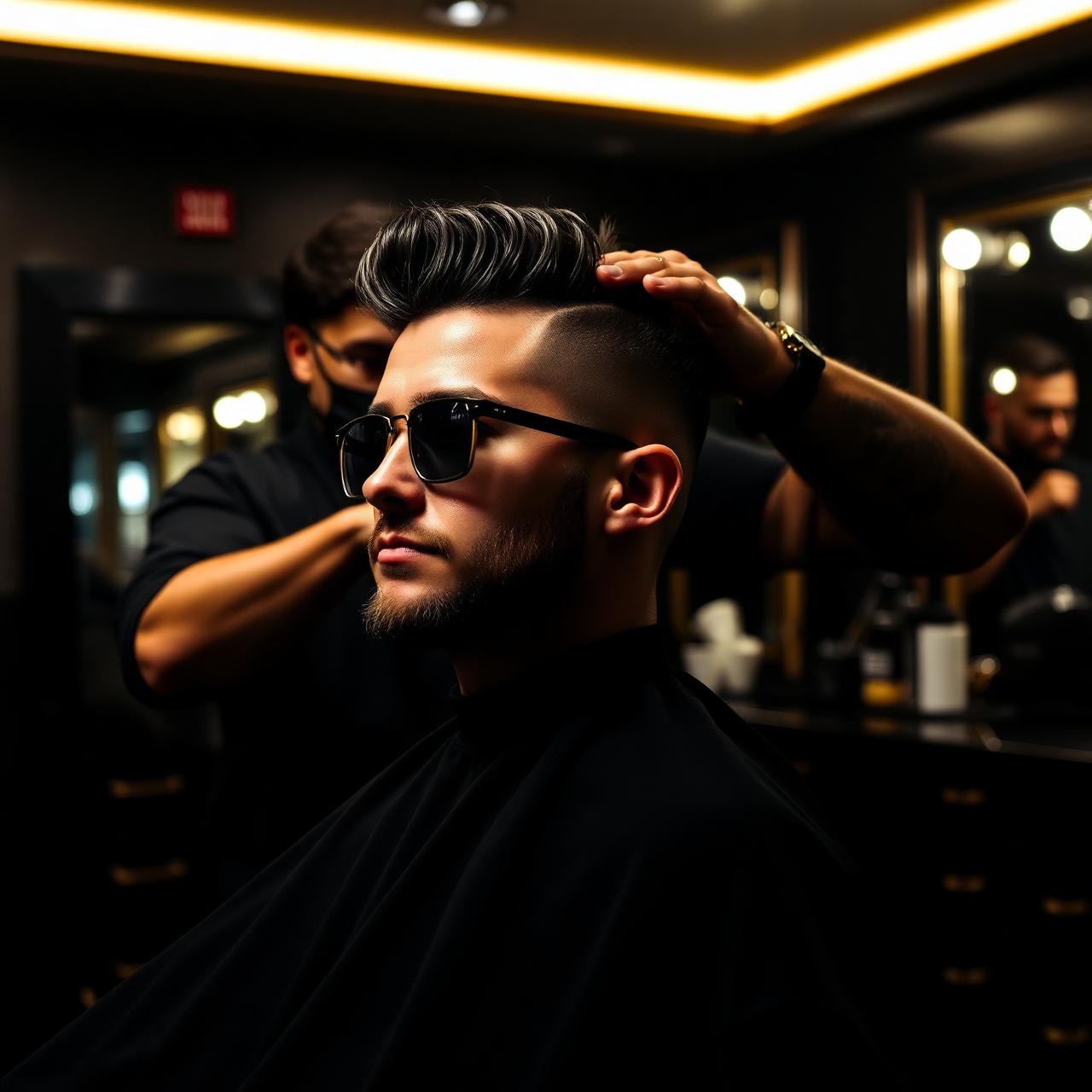 Cliente sendo atendido na Barbearia Legacy